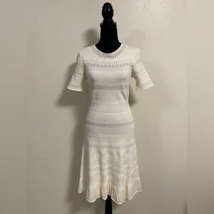 Eliza J Dress Women’s Size Medium Cream Pointelle Ruffle hem Dress fit & flare